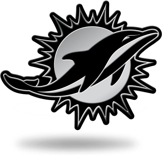 Miami Dolphins Auto Emblem, Silver Chrome Color, Raised Molded Plastic, 3.5 Inch, Adhesive Tape Backing by Fielders Choice