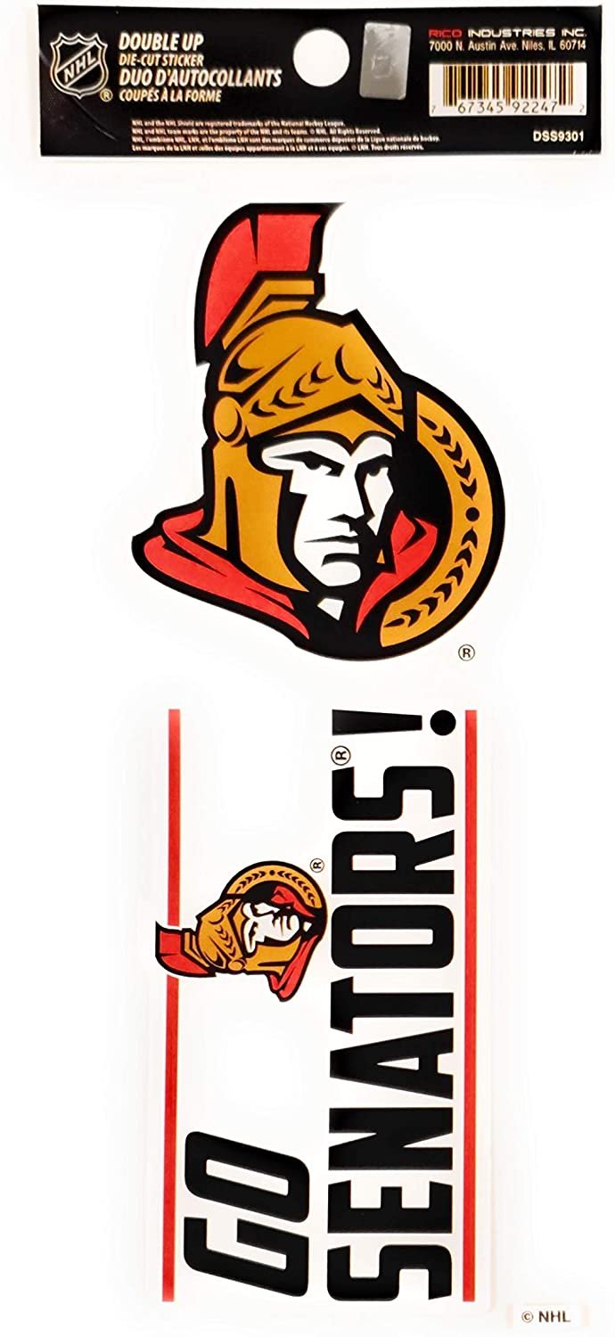 Ottawa Senators 2-Piece Double Up Die Cut Sticker Decal Sheet, 4x8 Inch by Fielders Choice