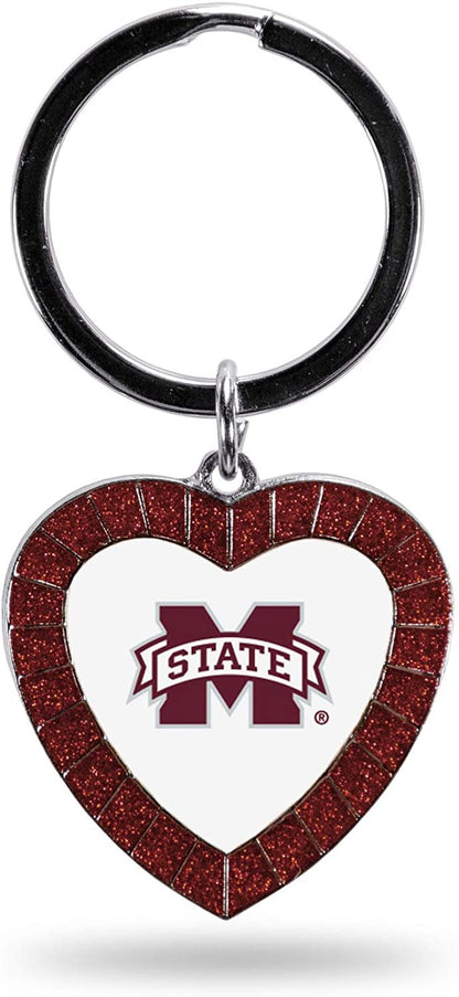 Mississippi State University Bulldogs Keychain Color Rhinestone Heart by Fielders Choice