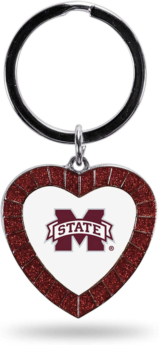 Mississippi State University Bulldogs Keychain Color Rhinestone Heart by Fielders Choice