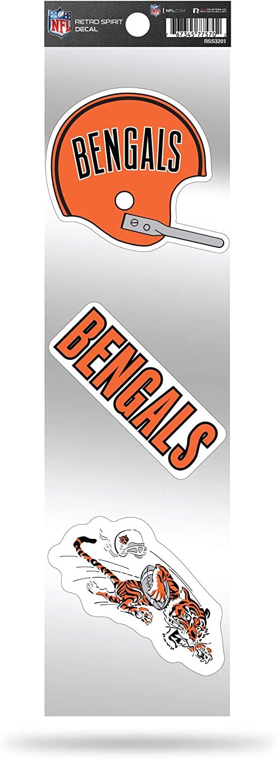 NFL Cincinnati Bengals NFL 3-Piece Retro Spirit Decals, Team Color, Size of individual decals will vary by Fielders Choice