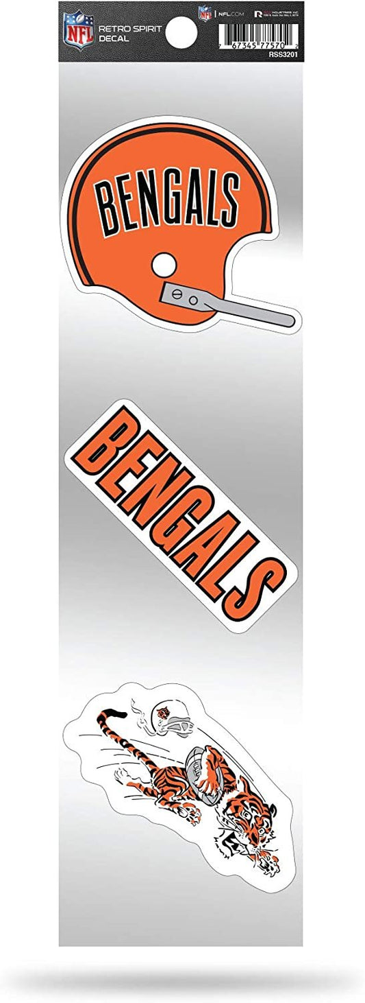 NFL Cincinnati Bengals NFL 3-Piece Retro Spirit Decals, Team Color, Size of individual decals will vary by Fielders Choice