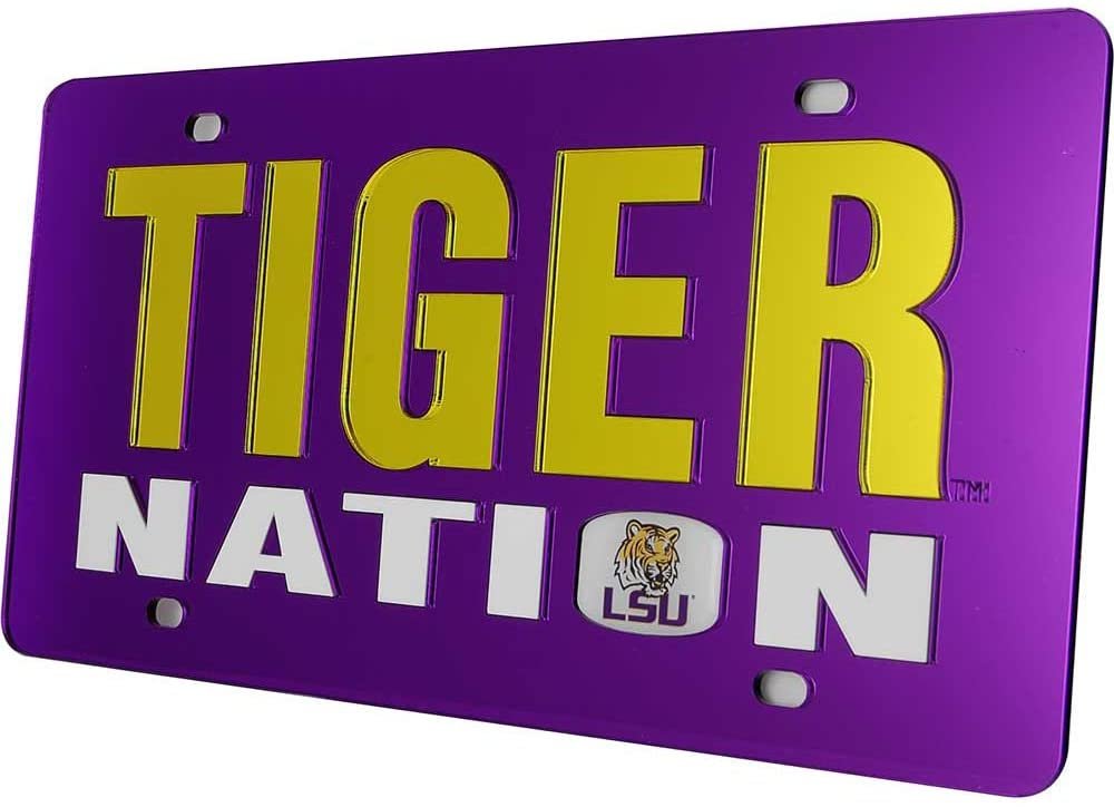 Louisiana State University Tigers LSU Premium Laser Cut Tag License Plate, Nation Design, Mirrored Acrylic Inlaid, 6x12 Inch by Fielders Choice