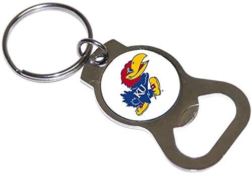 University of Kansas Jayhawks Premium Solid Metal Bottle Opener Keychain, Silver Key Ring, Team Logo by Fielders Choice