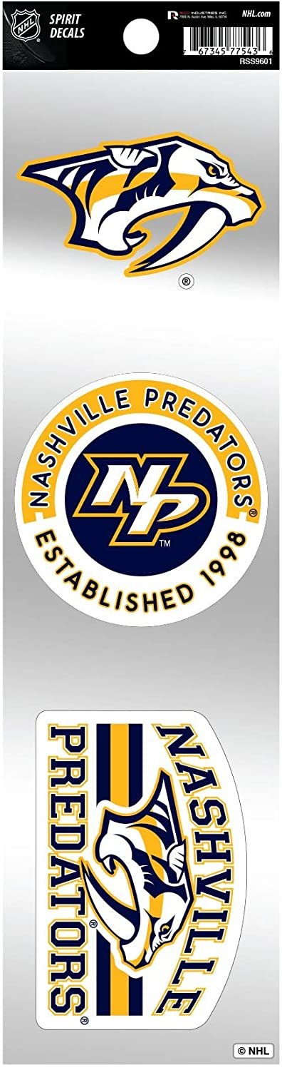 Nashville Predators 3-Piece Retro Decal Sticker Sheet, Die Cut, Clear Backing, 3x12 Inch by Fielders Choice