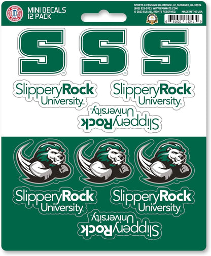 Slippery Rock University The Rock 12-Piece Mini Decal Sticker Set, 5x6 Inch Sheet, Gift for football fans for any hard surfaces around home, automotive, personal items by Fielders Choice