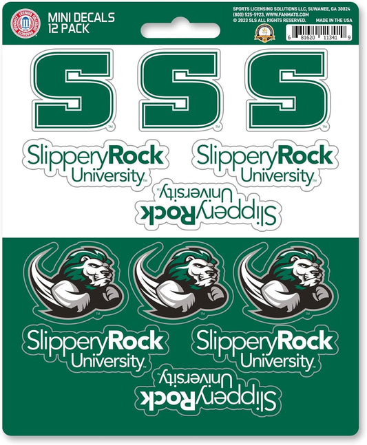 Slippery Rock University The Rock 12-Piece Mini Decal Sticker Set, 5x6 Inch Sheet, Gift for football fans for any hard surfaces around home, automotive, personal items by Fielders Choice