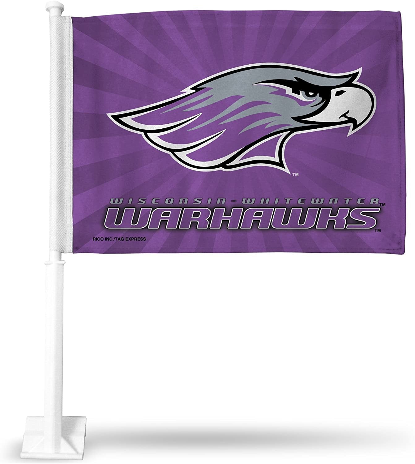 University of Wisconsin at Whitewater Warhawks Car Flag with included Pole by Fielders Choice