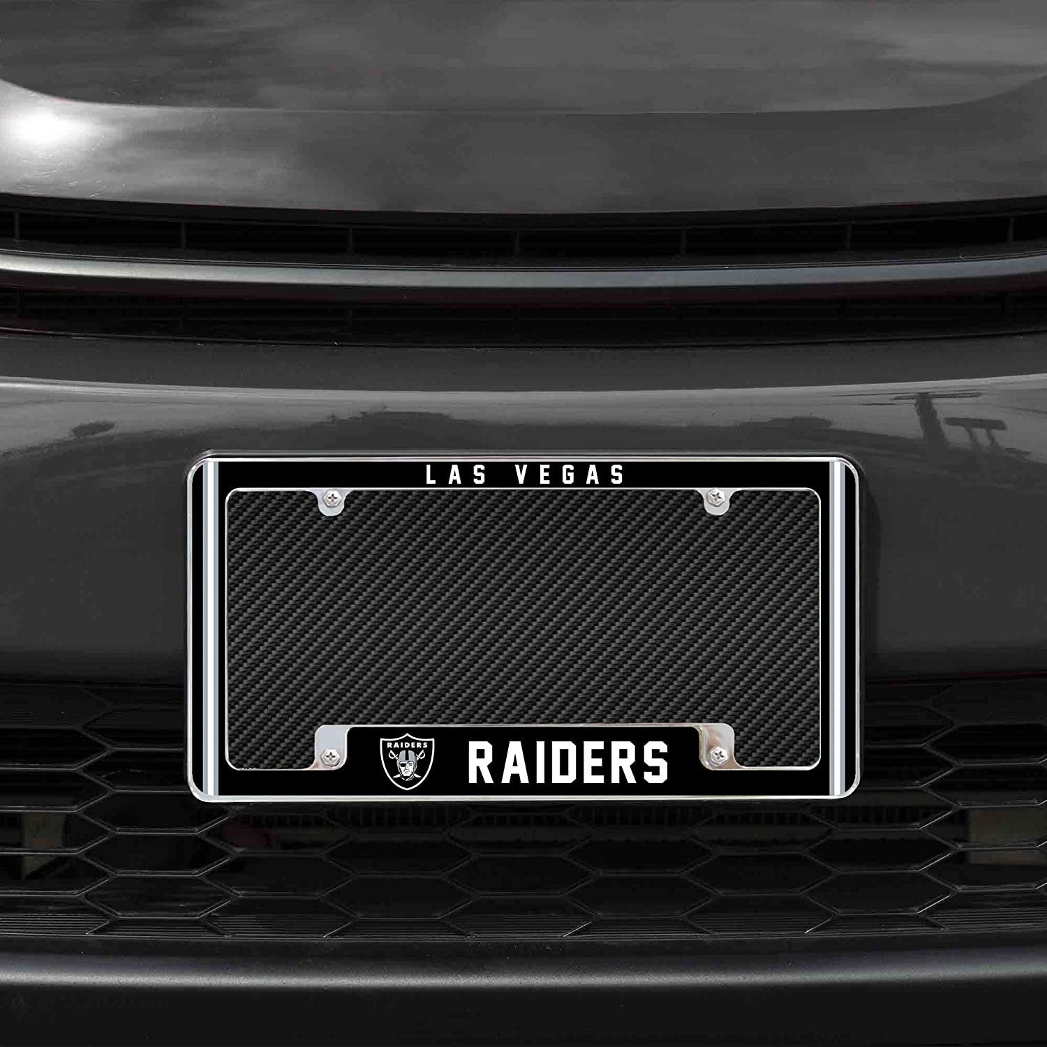 Las Vegas Raiders Metal License Plate Frame Chrome Tag Cover Alternate Design 6x12 Inch by Fielders Choice