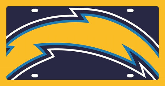 Los Angeles Chargers Premium Laser Cut Tag License Plate, Mirrored Acrylic Inlaid, Mega Logo, 12x6 Inch by Fielders Choice
