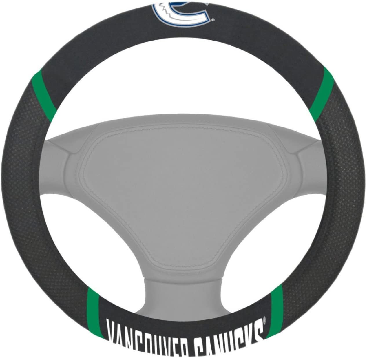 Vancouver Canucks Steering Wheel Cover Premium Embroidered Black 15 Inch by Fielders Choice