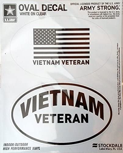 Vietnam War Veteran 2-Piece White and Clear Euro Decal Sticker Set, 4x2.5 Inch Each, United States Military by Fielders Choice