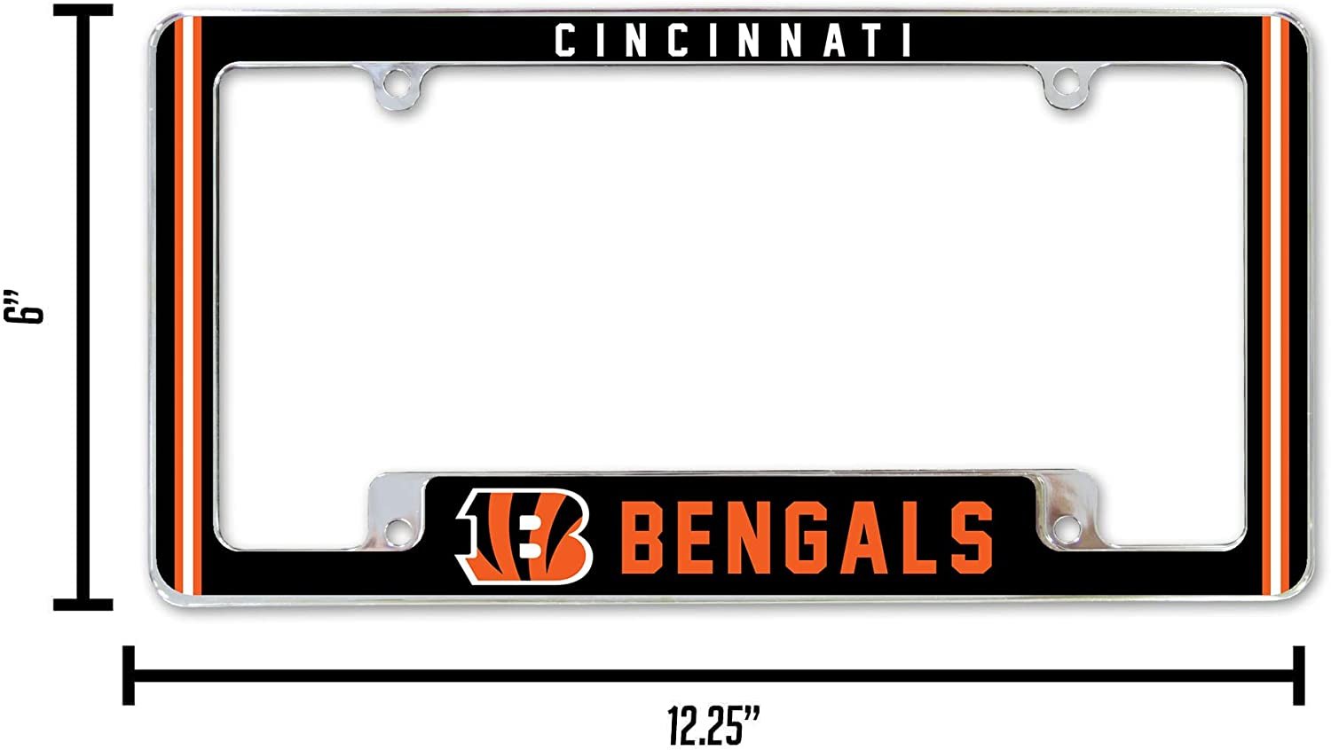 Cincinnati Bengals Metal License Plate Frame Chrome Tag Cover Alternate Design 6x12 Inch by Fielders Choice
