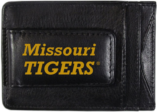 University of Missouri Tigers Black Leather Wallet, Front Pocket Magnetic Money Clip, Printed Logo by Fielders Choice