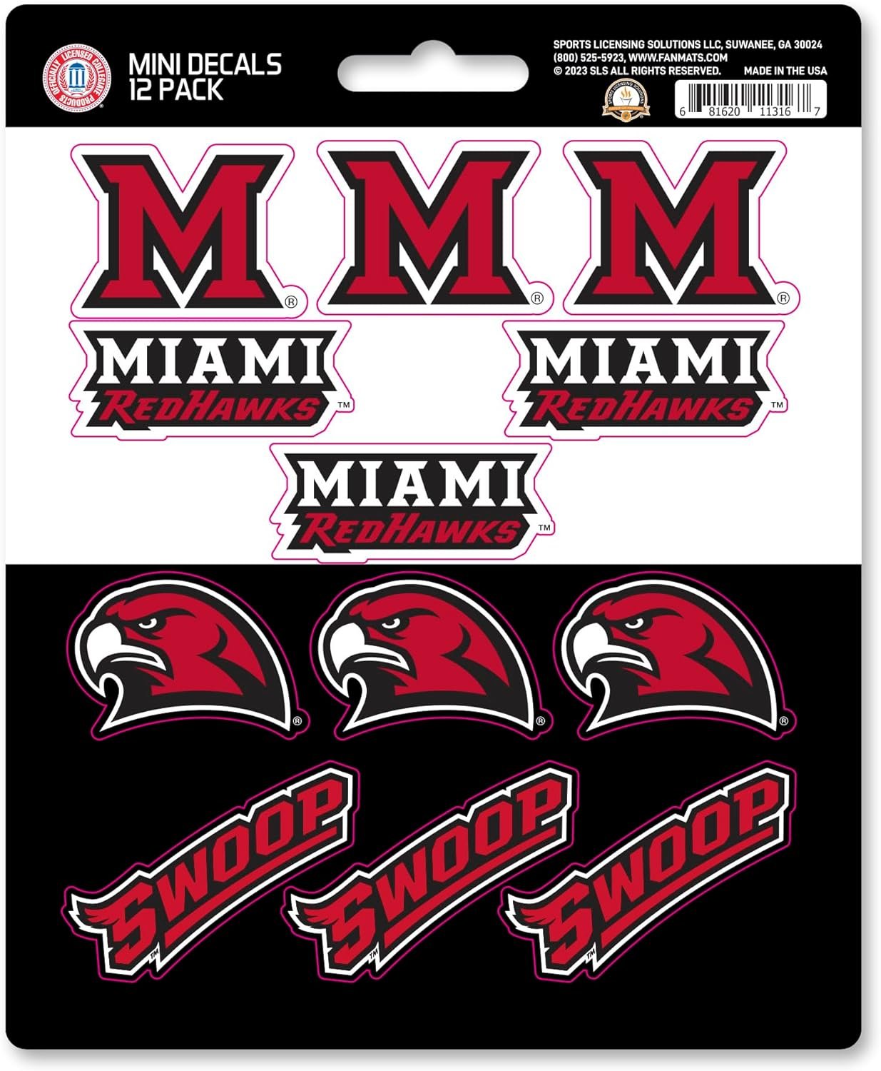 Miami University Redhawks 12-Piece Mini Decal Sticker Set, 5x6 Inch Sheet, Gift for football fans for any hard surfaces around home, automotive, personal items by Fielders Choice