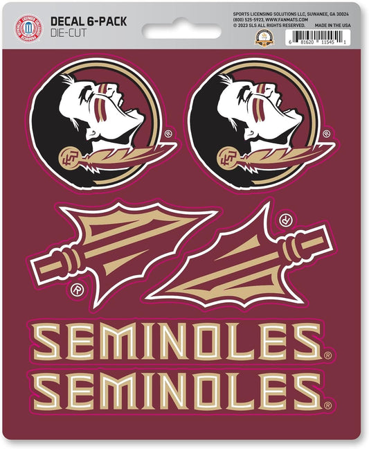 Florida State University Seminoles 6-Piece Decal Sticker Set, 5x6 Inch Sheet, Gift for football fans for any hard surfaces around home, automotive, personal items by Fielders Choice