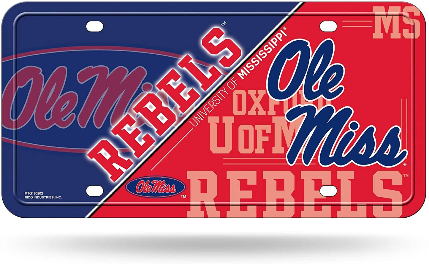 University of Mississippi Rebels Ole Miss Metal Auto Tag License Plate, Split Design, 6x12 Inch by Fielders Choice