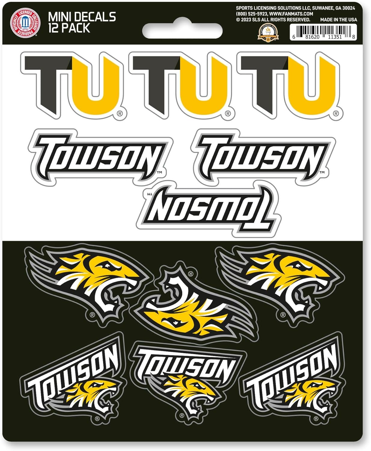 Towson University Tigers 12-Piece Mini Decal Sticker Set, 5x6 Inch Sheet, Gift for football fans for any hard surfaces around home, automotive, personal items by Fielders Choice
