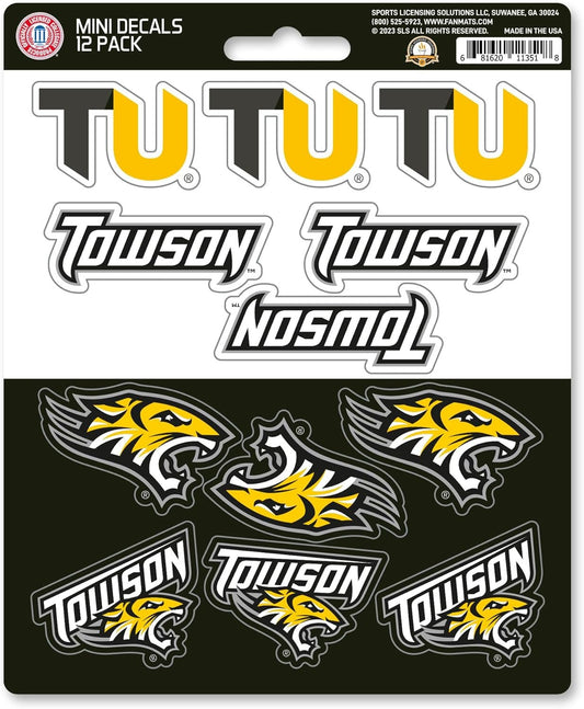 Towson University Tigers 12-Piece Mini Decal Sticker Set, 5x6 Inch Sheet, Gift for football fans for any hard surfaces around home, automotive, personal items by Fielders Choice