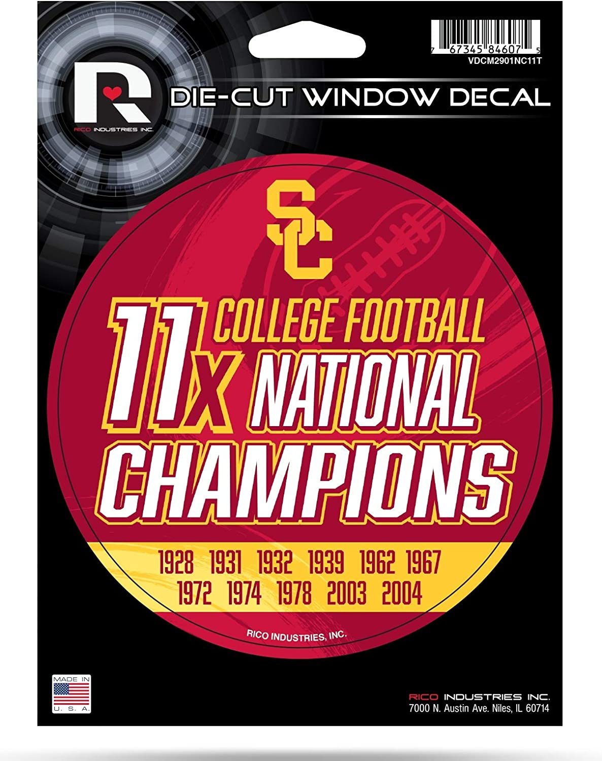 USC Trojans 11X Time Champions 5" Decal Sticker College Football Flat Vinyl Auto Emblem University of Southern California by Fielders Choice