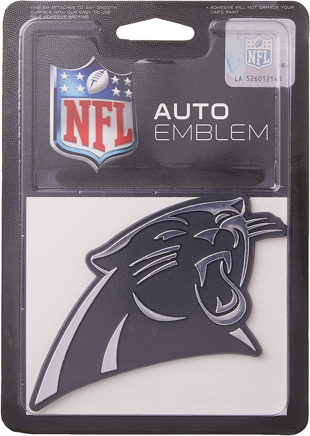 Carolina Panthers Auto Emblem, Silver Chrome Color, Raised Molded Plastic, 3.5 Inch, Adhesive Tape Backing by Fielders Choice
