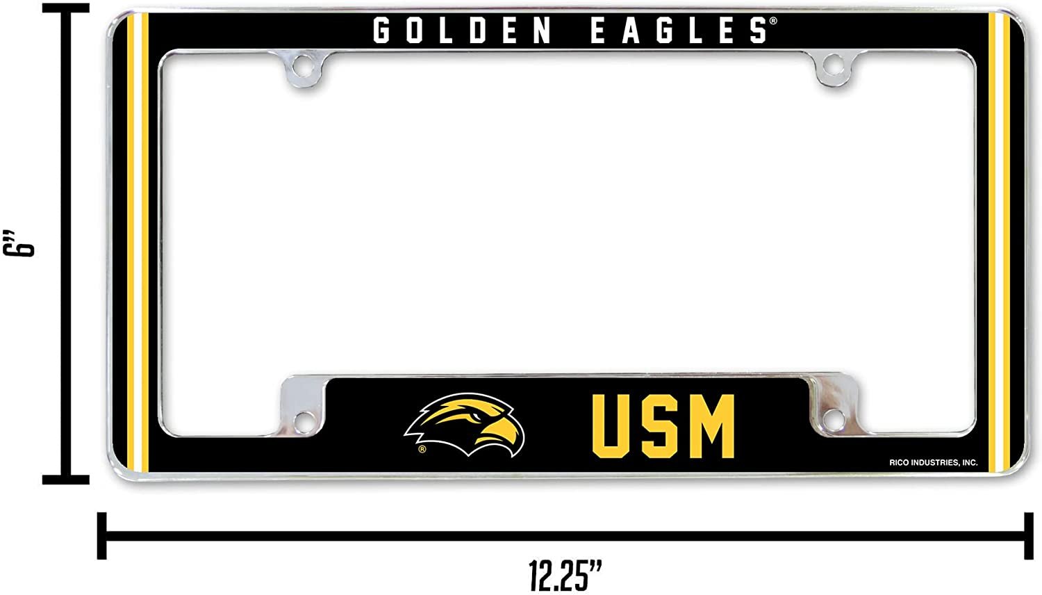 University of Southern Mississippi Golden Eagles Metal License Plate Frame Chrome Tag Cover Alternate Design 6x12 Inch by Fielders Choice