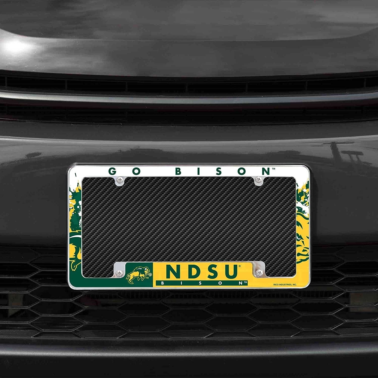 North Dakota State University Bisons Metal License Plate Frame Tag Cover All Over Design 12x6 Inch by Fielders Choice