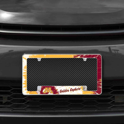 University of Minnesota Golden Gophers Metal License Plate Frame Chrome Tag Cover Tie Dye Design 6x12 Inch by Fielders Choice