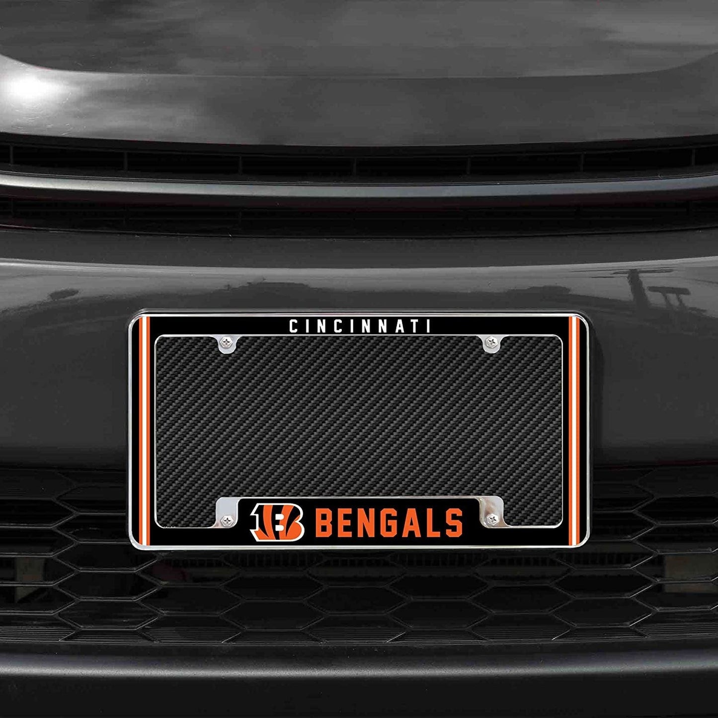 Cincinnati Bengals Metal License Plate Frame Chrome Tag Cover Alternate Design 6x12 Inch by Fielders Choice