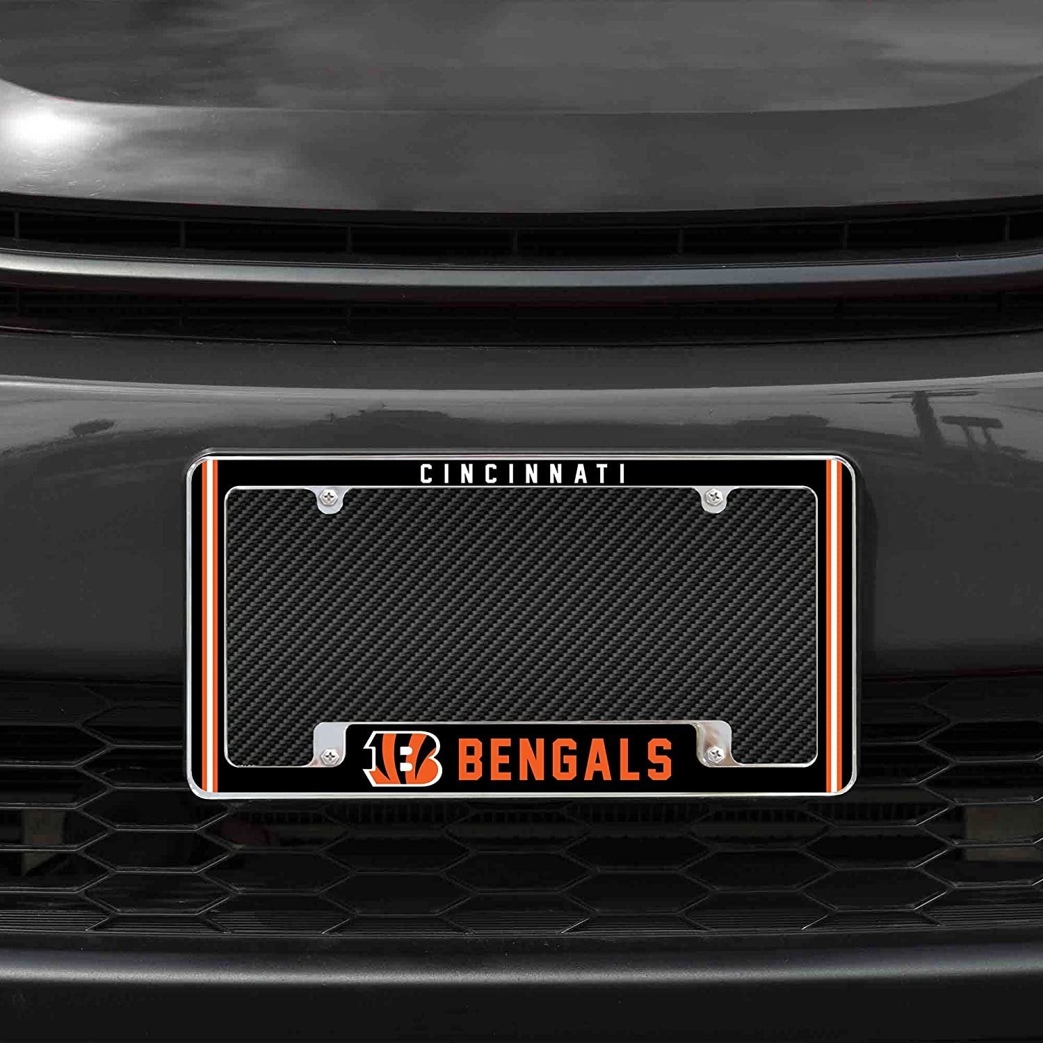 Cincinnati Bengals Metal License Plate Frame Chrome Tag Cover Alternate Design 6x12 Inch by Fielders Choice