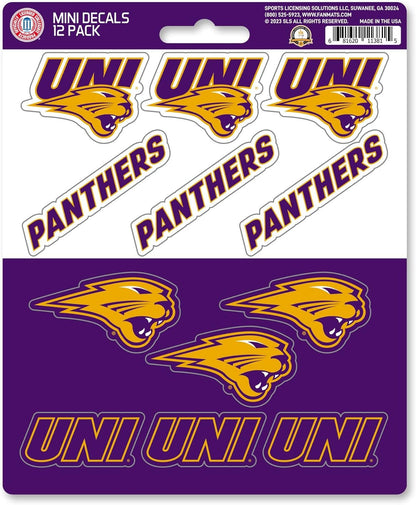 University of Northern Iowa Panthers 12-Piece Mini Decal Sticker Set, 5x6 Inch Sheet, Gift for football fans for any hard surfaces around home, automotive, personal items by Fielders Choice