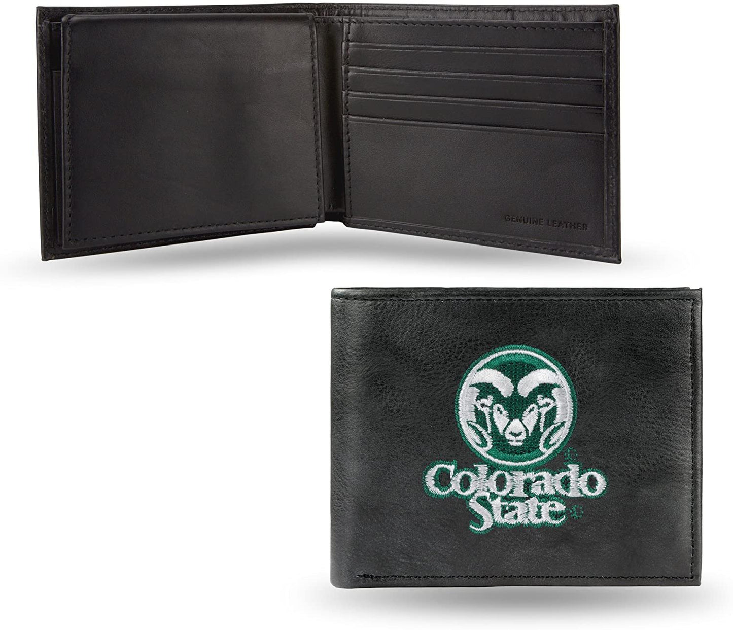 Colorado State University Rams Premium Black Leather Wallet, Bifold Billfold, Embroidered Logo by Fielders Choice