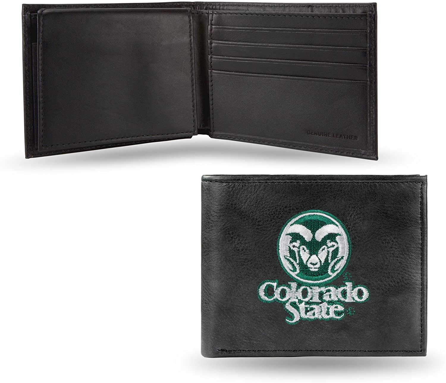 Colorado State University Rams Premium Black Leather Wallet, Bifold Billfold, Embroidered Logo by Fielders Choice