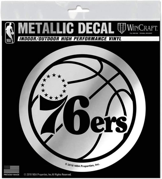 Philadelphia 76ers 6 Inch Decal Sticker, Metallic Chrome Shimmer Design by Fielders Choice