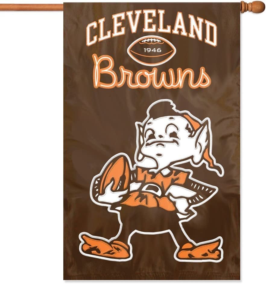 Cleveland Browns Banner Flag Premium Double Sided Embroidered Applique 28x44 Inch Brownie Elf Logo by Fielders Choice