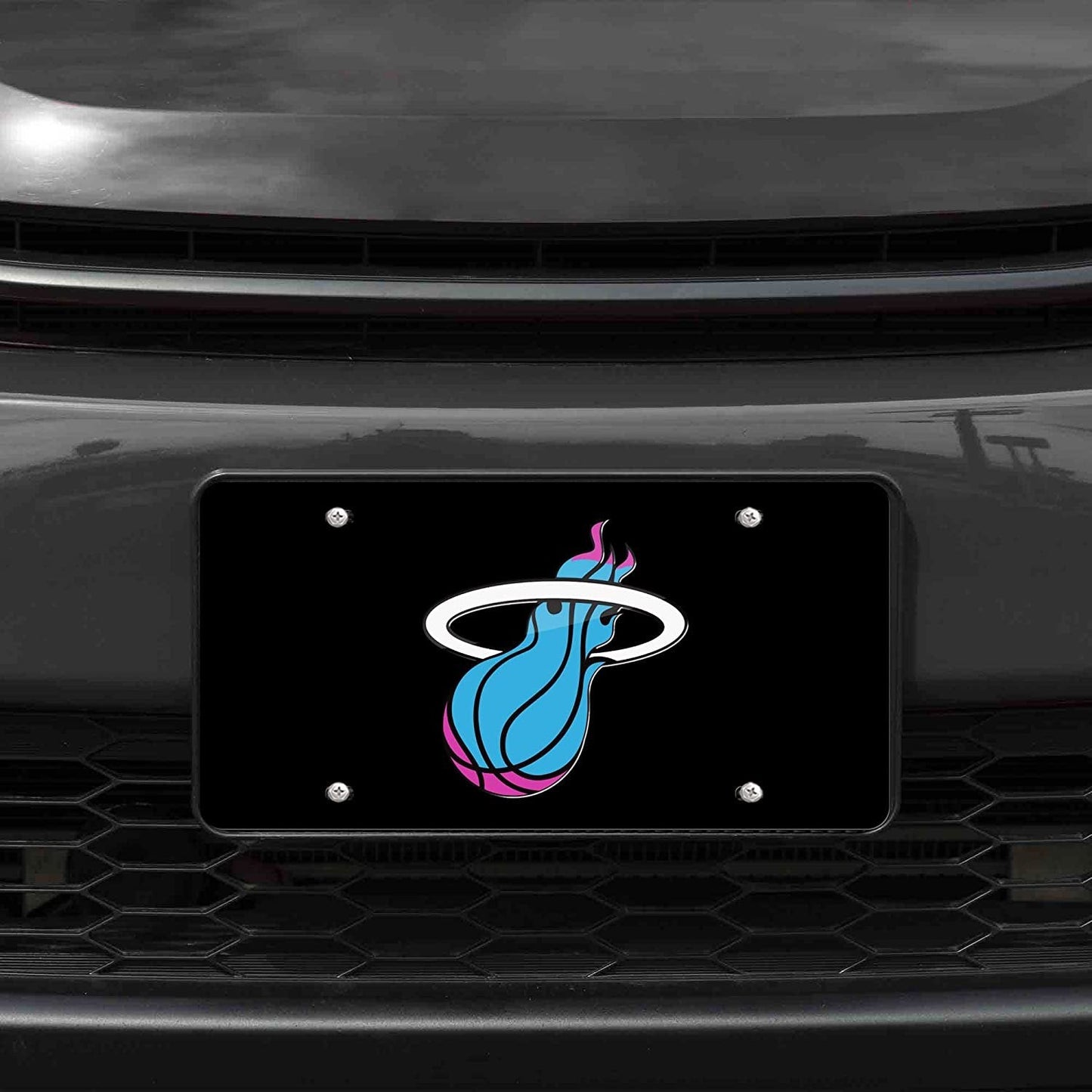 Miami Heat Premium Laser Cut Tag License Plate, City Lights, Black Mirrored Acrylic Inlaid, 12x6 Inch by Fielders Choice