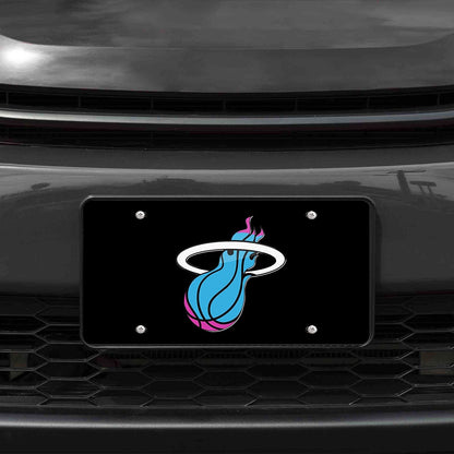 Miami Heat Premium Laser Cut Tag License Plate, City Lights, Black Mirrored Acrylic Inlaid, 12x6 Inch by Fielders Choice