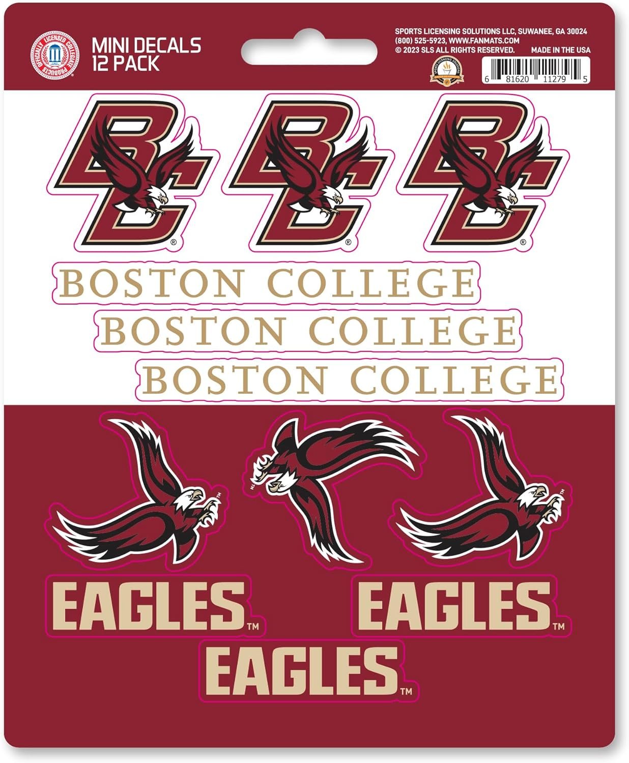 Boston College Eagles 12-Piece Mini Decal Sticker Set, 5x6 Inch Sheet, Gift for football fans for any hard surfaces around home, automotive, personal items by Fielders Choice