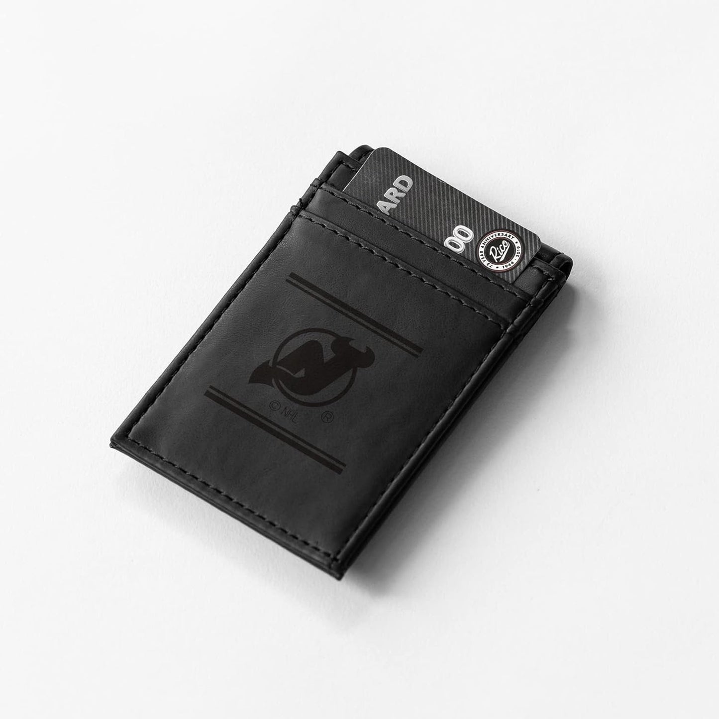 New Jersey Devils Premium Black Leather Wallet, Front Pocket Magnetic Money Clip, Laser Engraved, Vegan by Fielders Choice