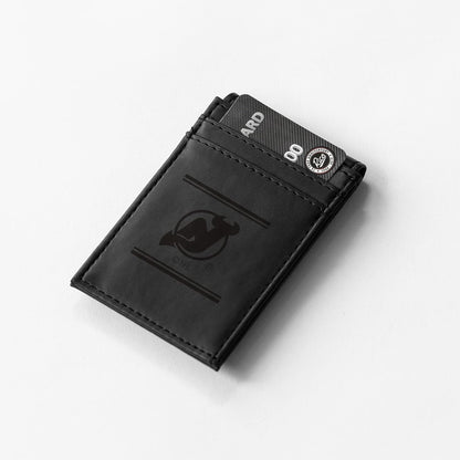 New Jersey Devils Premium Black Leather Wallet, Front Pocket Magnetic Money Clip, Laser Engraved, Vegan by Fielders Choice