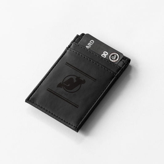 New Jersey Devils Premium Black Leather Wallet, Front Pocket Magnetic Money Clip, Laser Engraved, Vegan by Fielders Choice