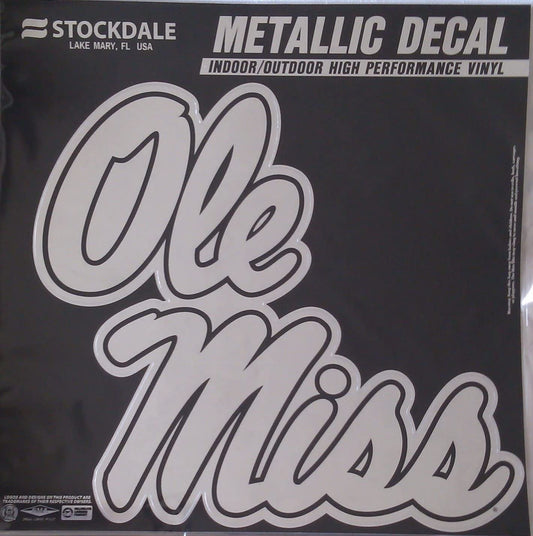 University of Mississippi Rebels Ole Miss 12 Inch Decal Sticker, Metallic Chrome Shimmer Design by Fielders Choice