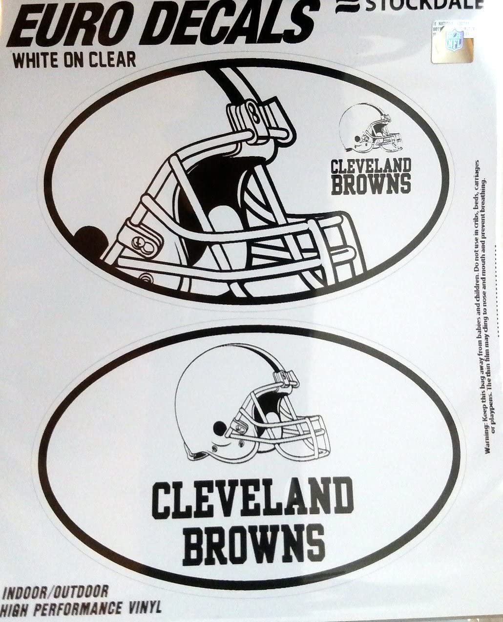 Cleveland Browns 2-Piece White and Clear Euro Decal Sticker Set, 4x2.5 Inch Each by Fielders Choice
