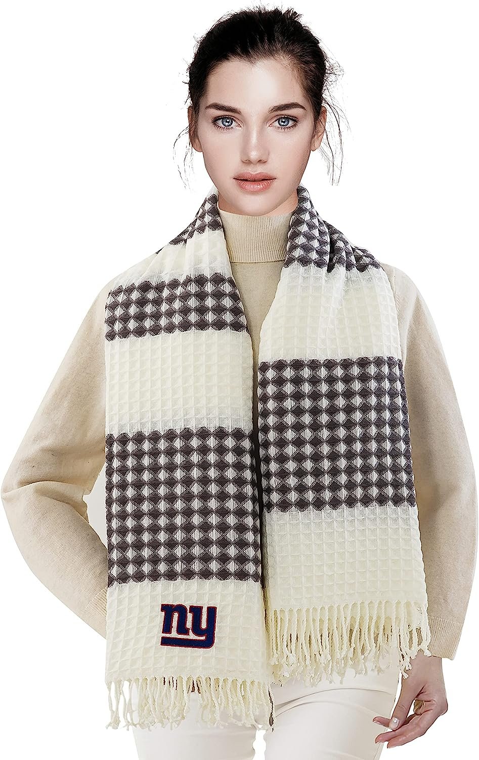 New York Giants Throw Blanket Waffle Weave Jacquard, 50x60 Inch, Unisex-Adult, 100% Acrylic by Fielders Choice