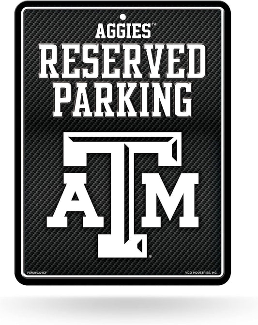Texas A&M University Aggies Metal Parking Novelty Wall Sign 8.5 x 11 Inch Carbon Fiber Design by Fielders Choice