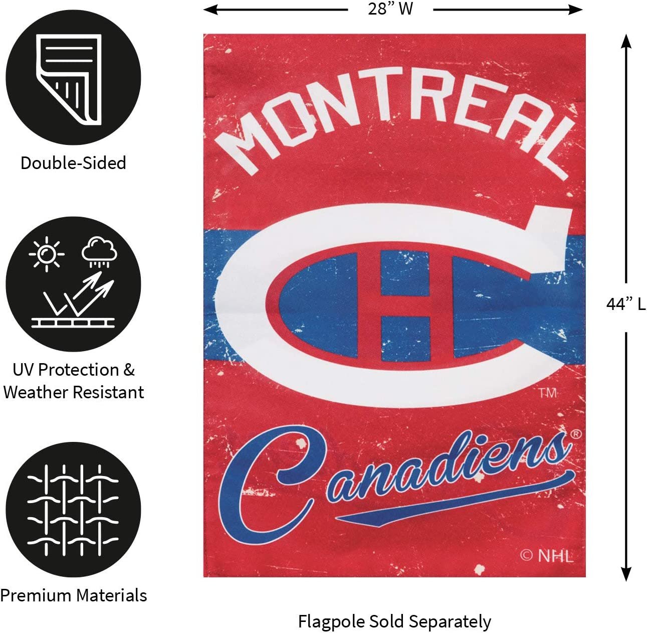 Montreal Canadiens Premium Linen Banner Flag Double Sided 28x44 Inch Vintage Logo Design Outdoor by Fielders Choice