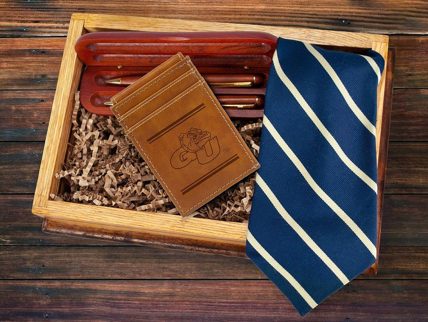 NCAA UGA Gonzaga Bulldogs Men’s Front ID Pocket Brown Wallet- Premium 8 Pocket Laser-Engraved Team Logo on Vegan Leather- Minimalist Design, Credit Card Holder- Ideal for Travel or Men’s Gift by Fielders Choice