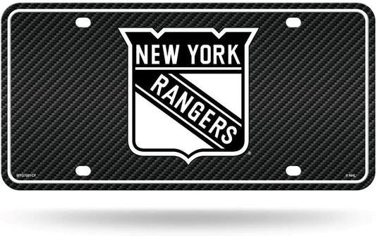 New York Rangers Metal Auto Tag License Plate, Carbon Fiber Design, 6x12 Inch by Fielders Choice
