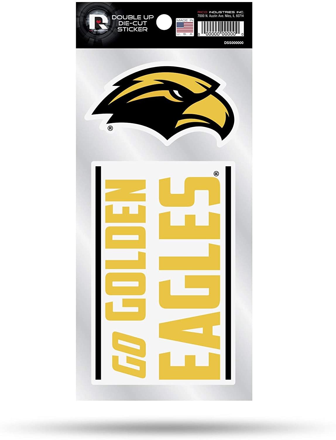 University of Southern Mississippi Eagles 2-Piece Double Up Die Cut Sticker Decal Sheet, 4x8 Inch by Fielders Choice