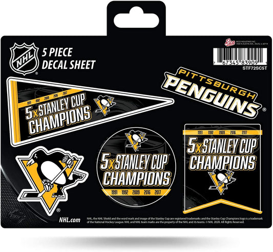 Pittsburgh Penguins Decal Sticker 5X Time Champions 5 Piece Multi Sheet Flat Vinyl Emblem Hockey by Fielders Choice